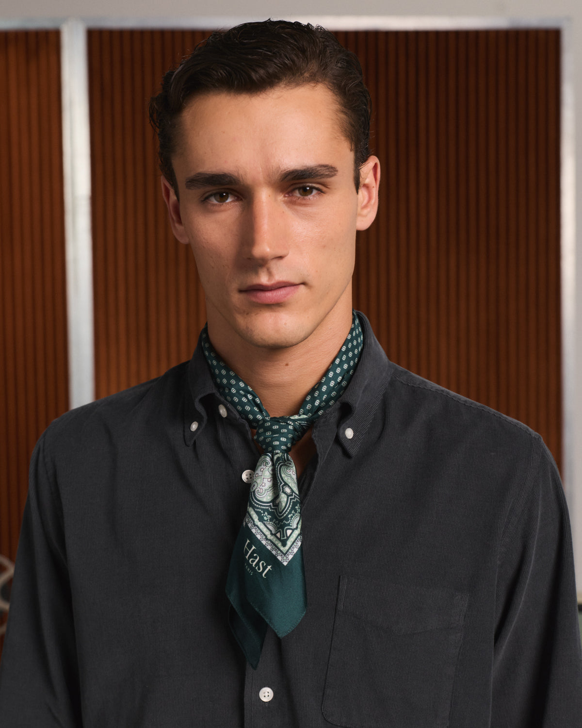 Green patterned silk scarf