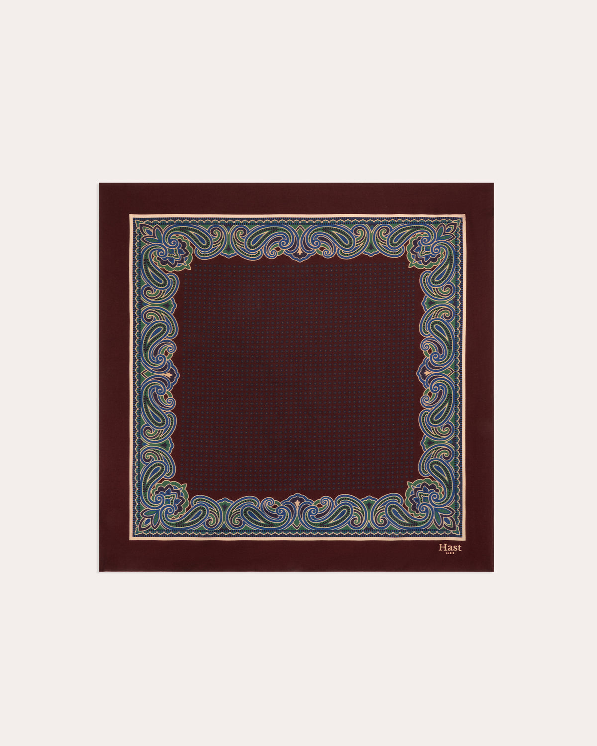 Foulard en soie bordeaux et marine à motif
