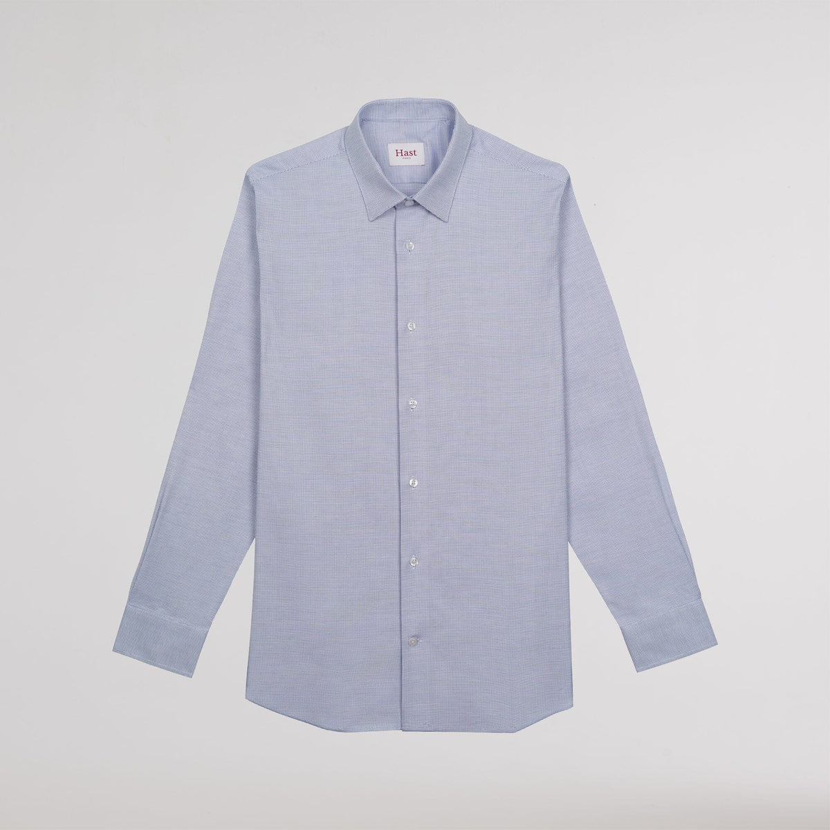 Hemd aus zweifach gezwirntem blauem Royal Oxford mit Hahnentrittmuster