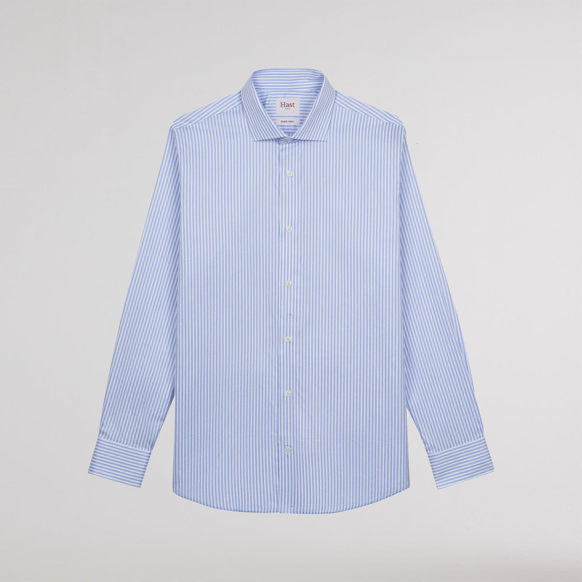 Chemise cintrée en twill double retors à rayures bleues
