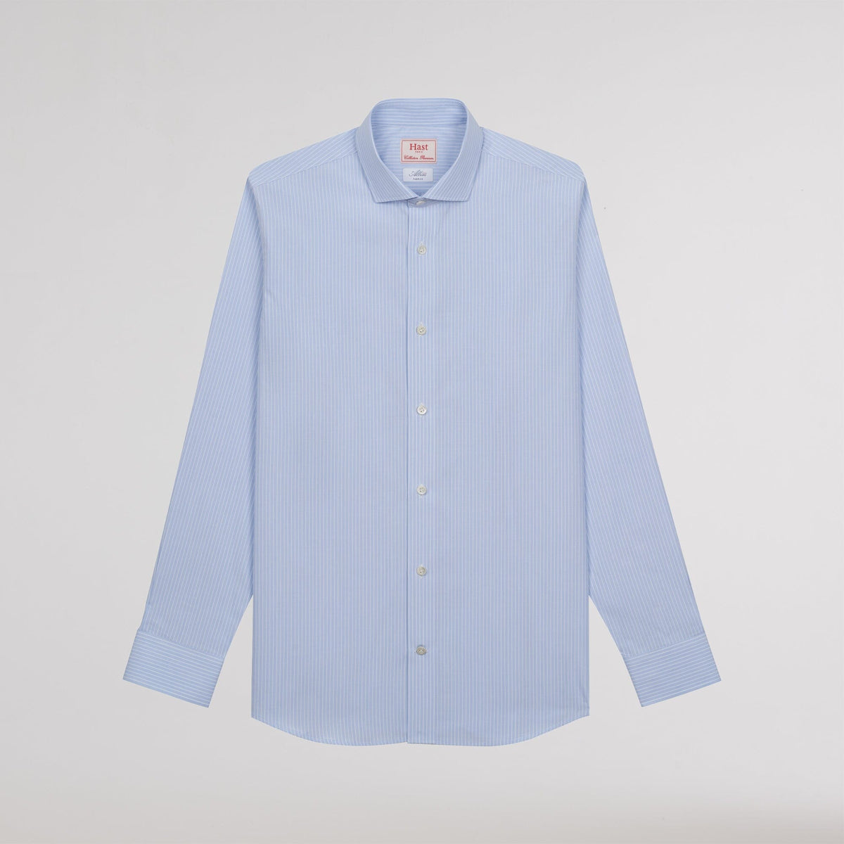 Chemise premium cintrée en popeline double retors bleue à rayures blanches