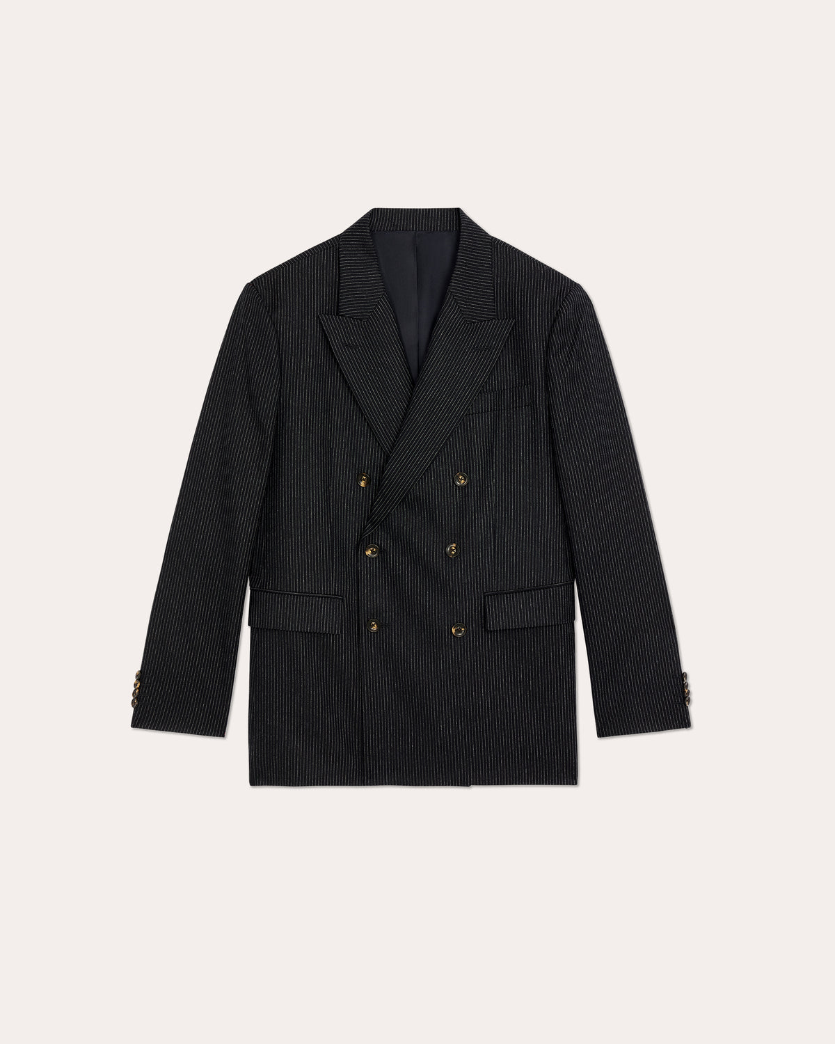 Marineblauer Zweireiher aus gestreiftem Wollflanell