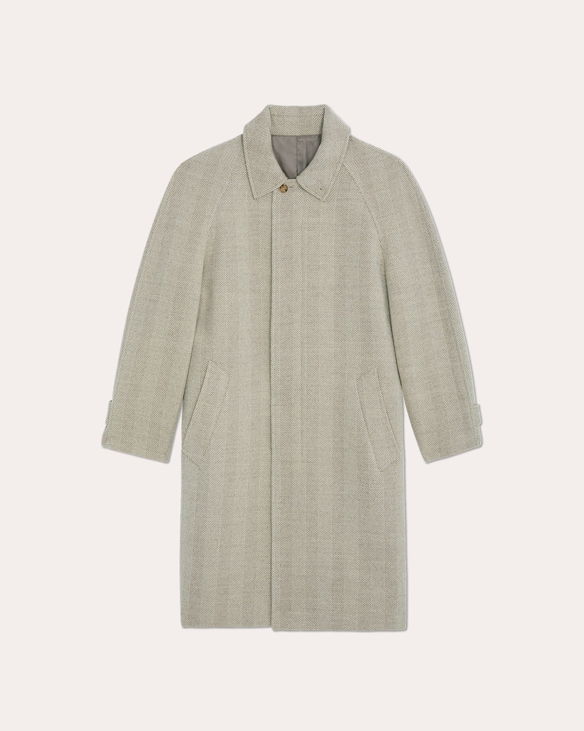Manteau Balmacaan en laine vierge chevrons écru
