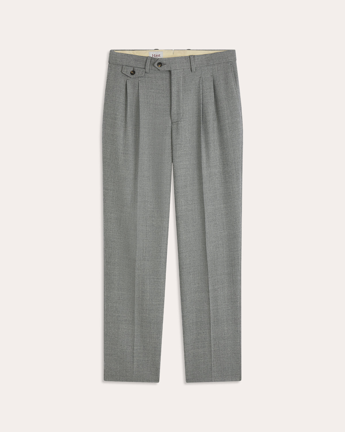 Costume en flanelle de laine grise, pantalon à double plis
