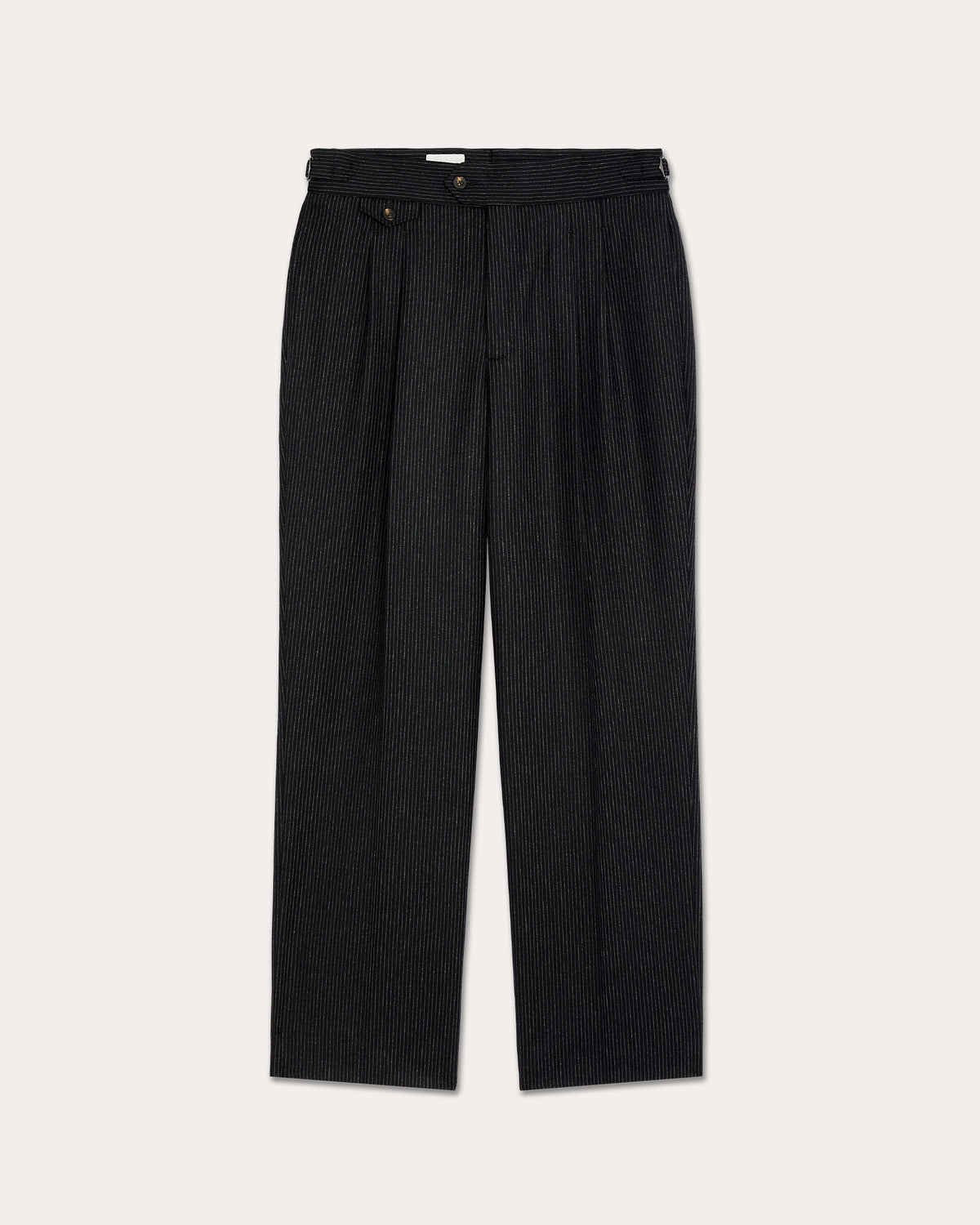 Pantalon à pinces en flanelle de laine marine à rayure