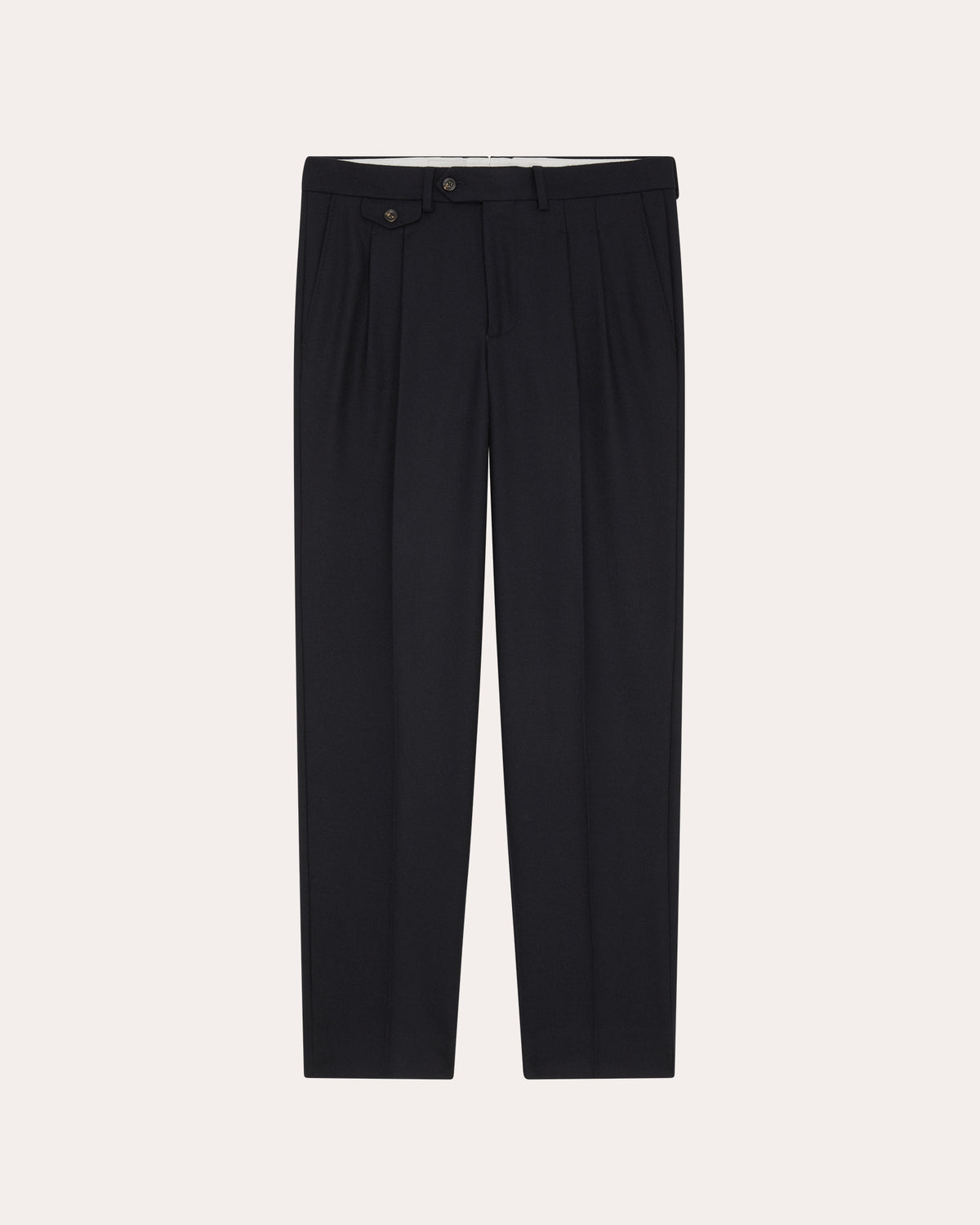 Pantalon à pinces en flanelle de laine marine