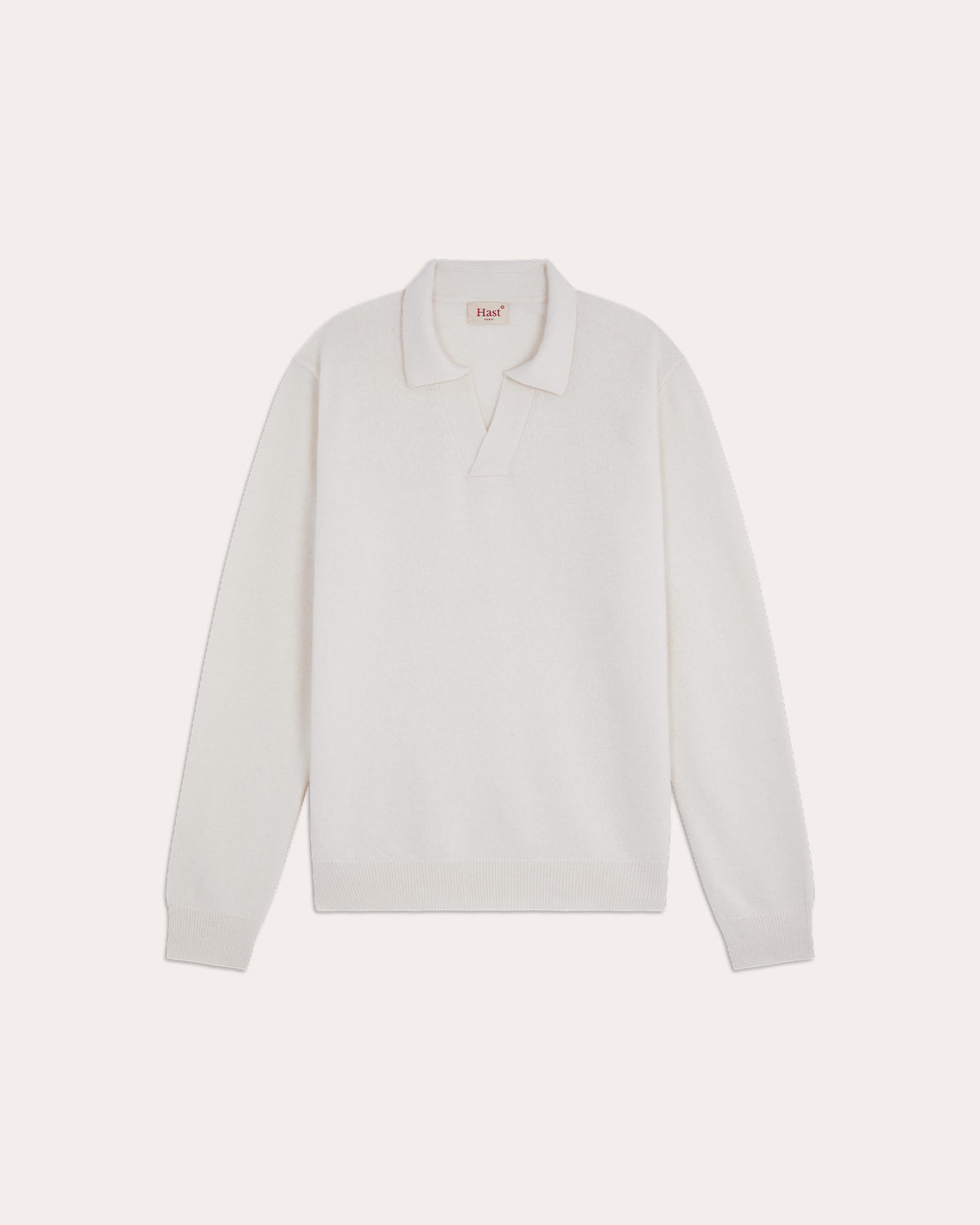 Ecrufarbener Pullover mit Poloshirt-Kragen aus Merinowolle