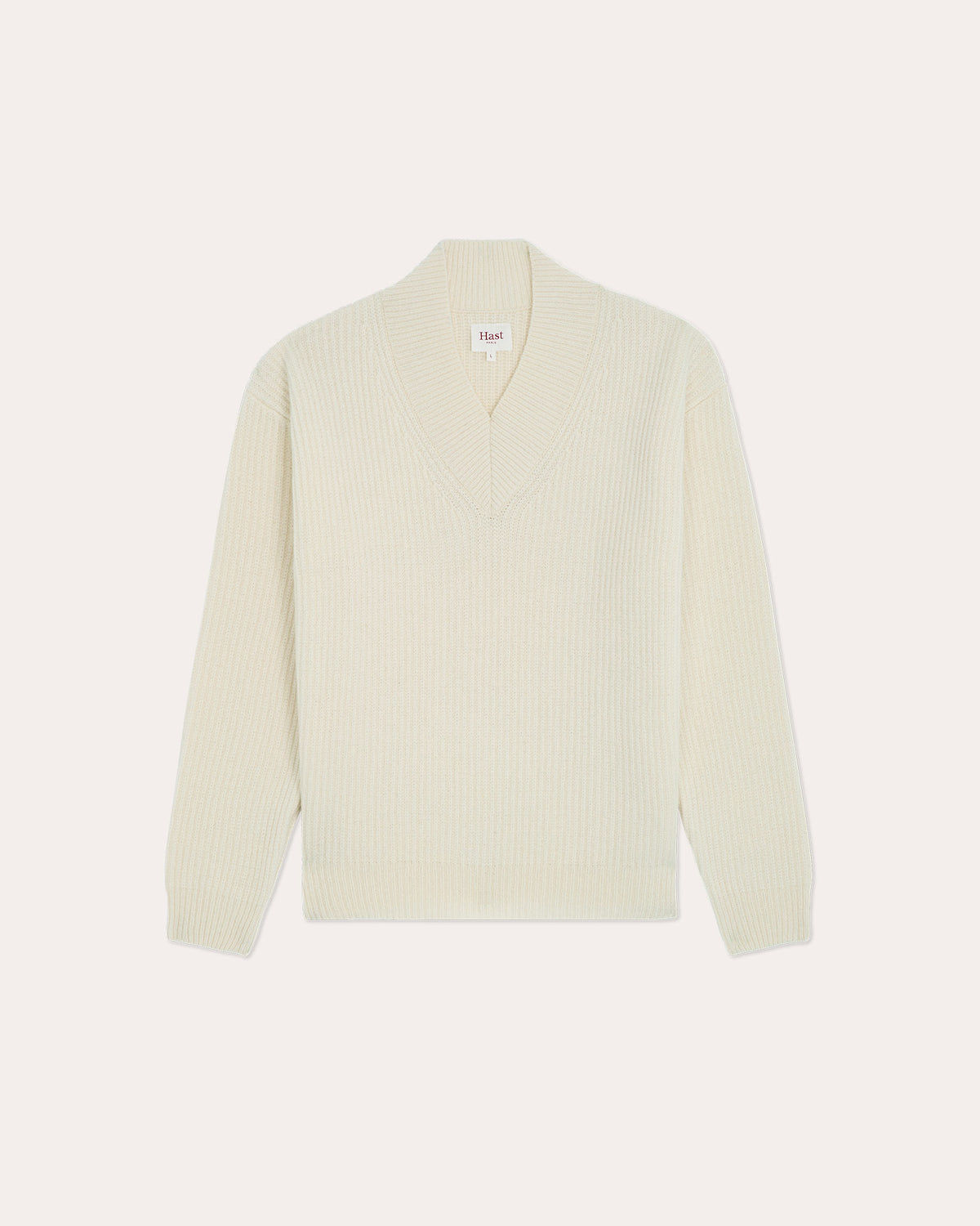 Pull col V en laine extrafine écru