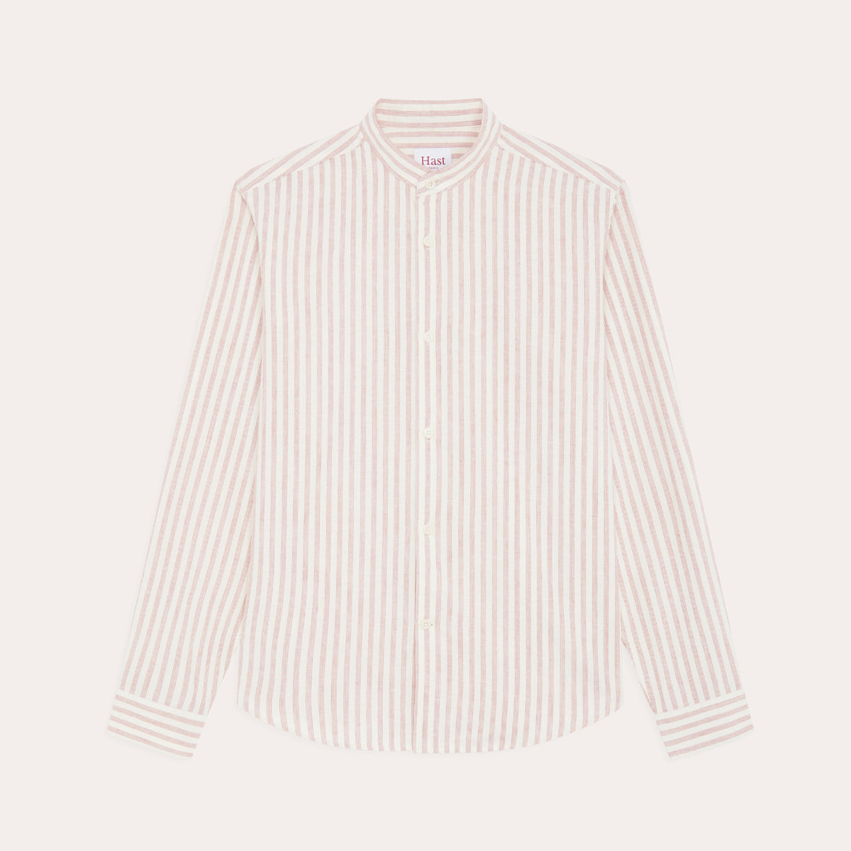 Chemise en flanelle de coton et lin écrue à rayures bordeaux