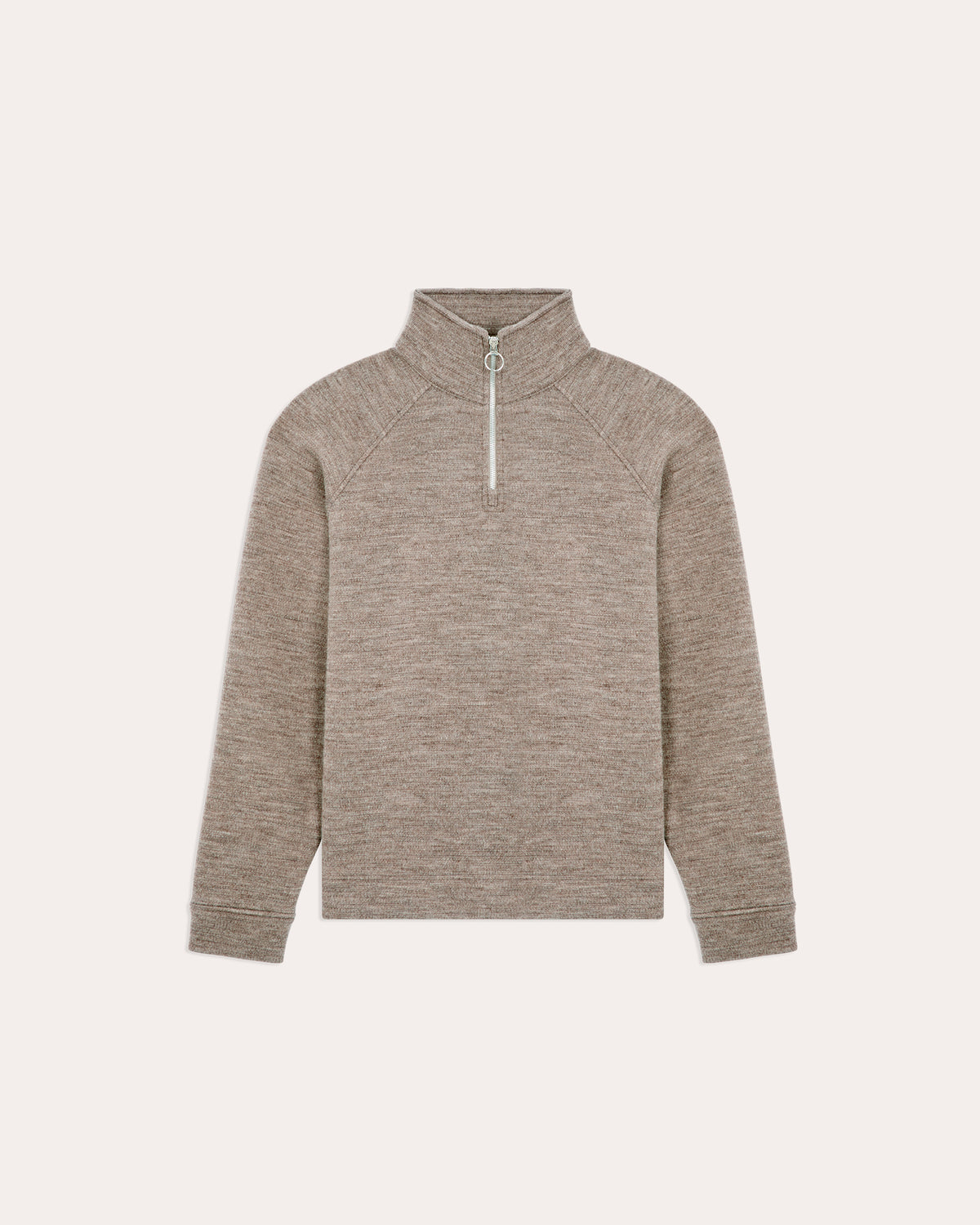 Sweat à col zippé en laine point milano marron