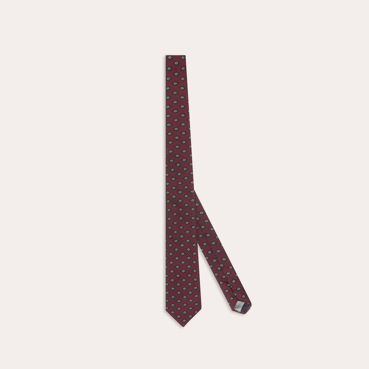 Patterned burgundy and green cotton silk tie