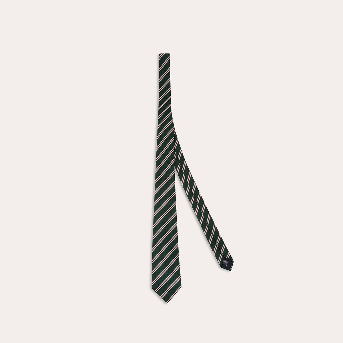 Green silk and cotton tie with burgundy stripe