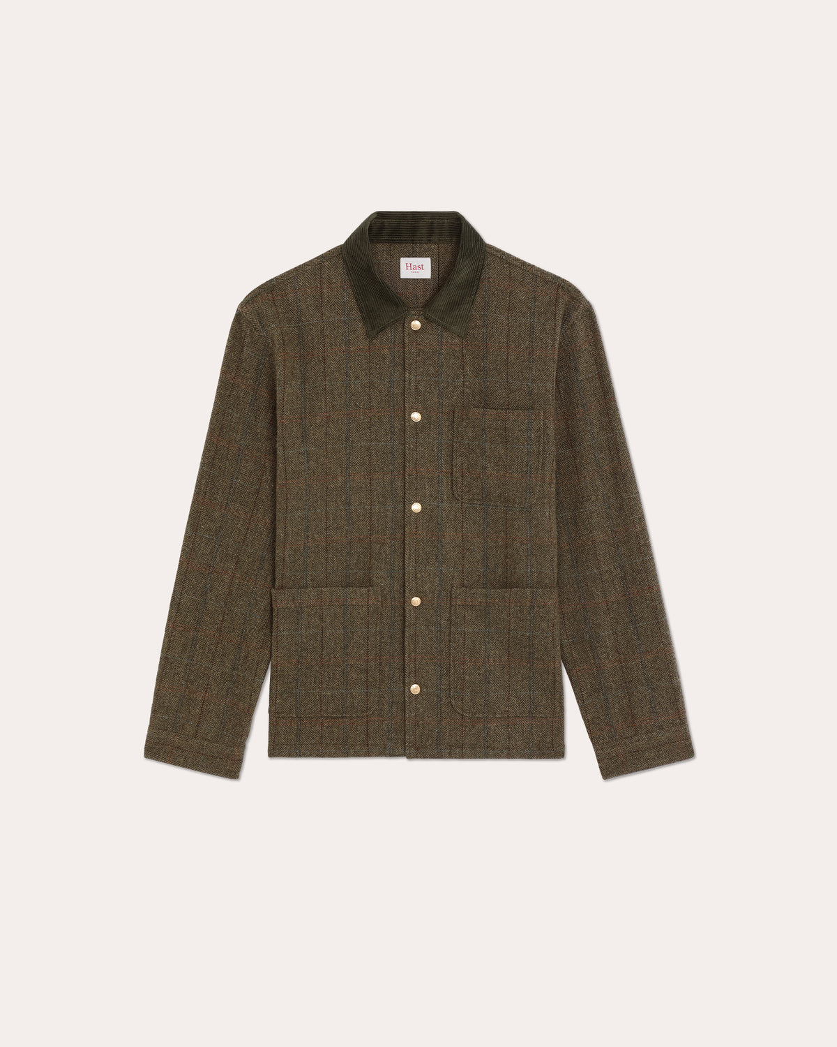 Veste en tweed de laine verte à chevrons