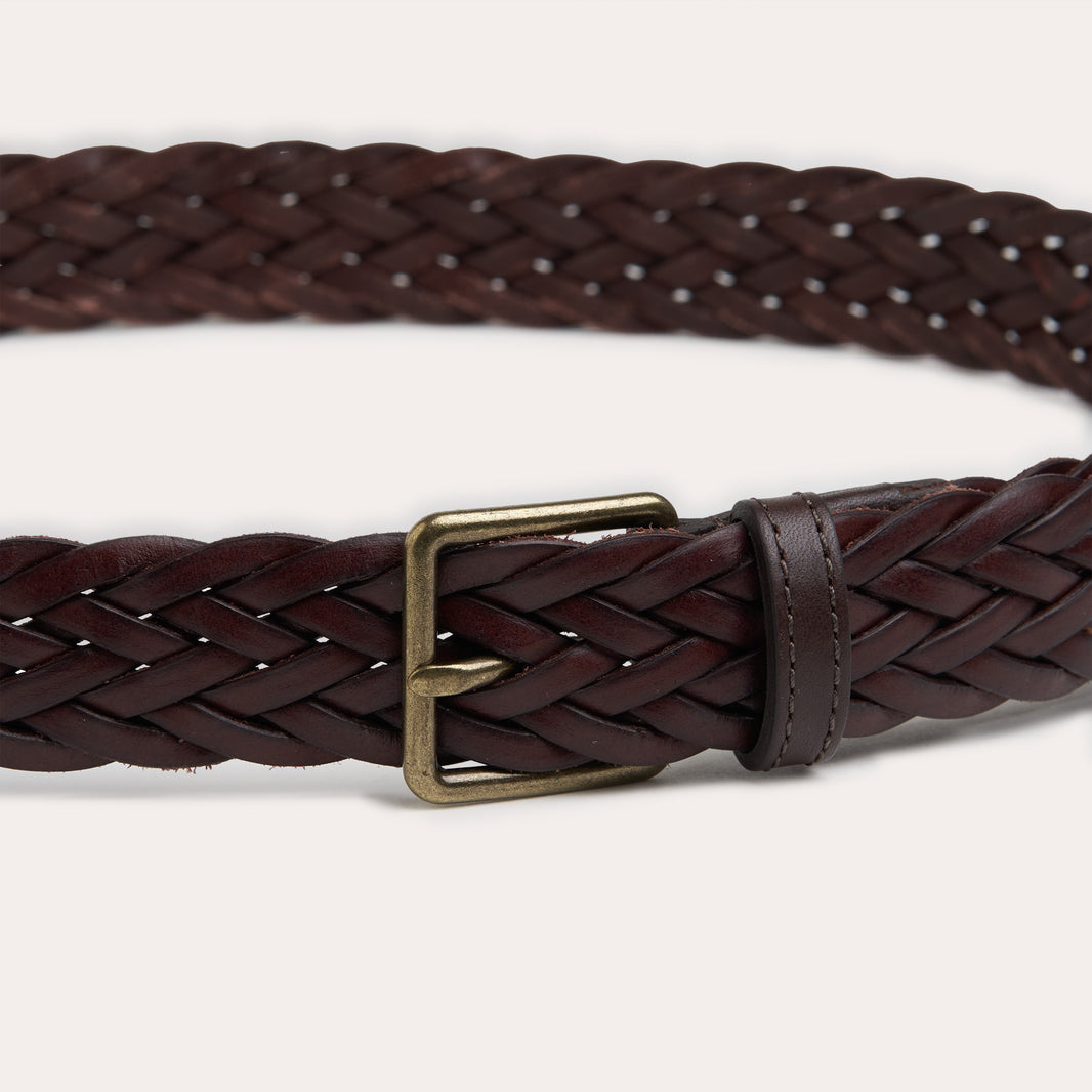 Ceinture en cuir italien tressé marron