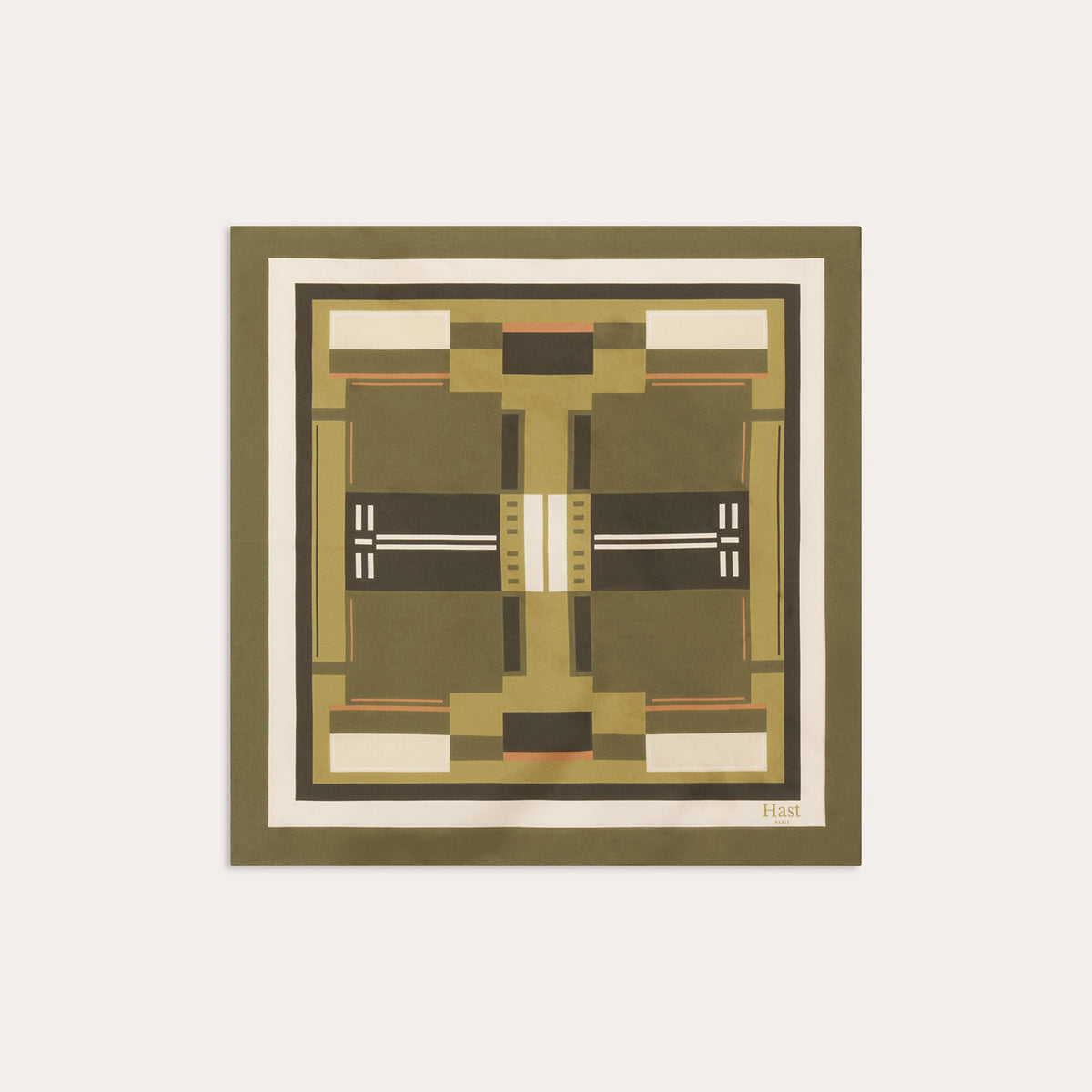 Khaki silk bandana with tennis court pattern