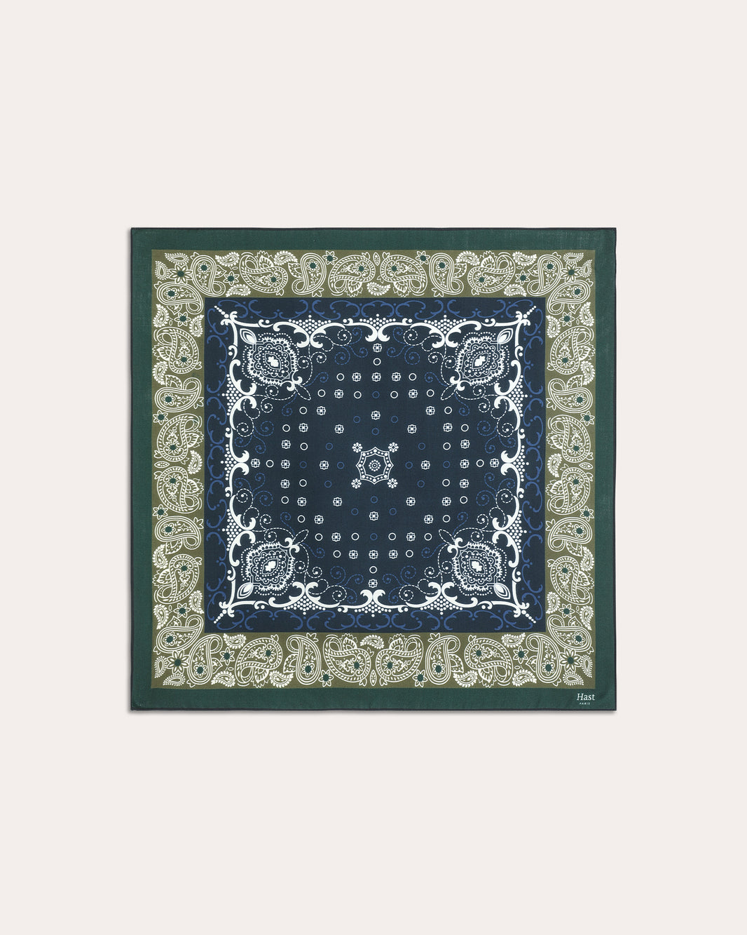 Foulard en laine et soie verte à motif marine