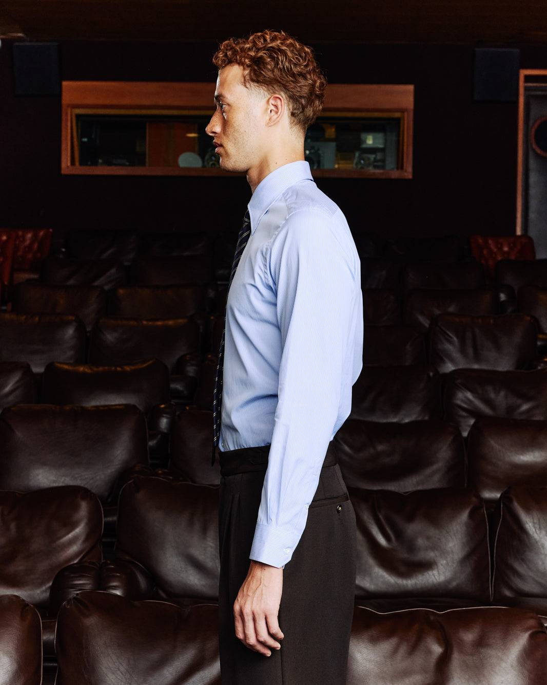Chemise en coton bleu rayé