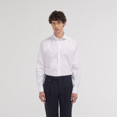 White two-ply Oxford slim fit shirt with French cuffs