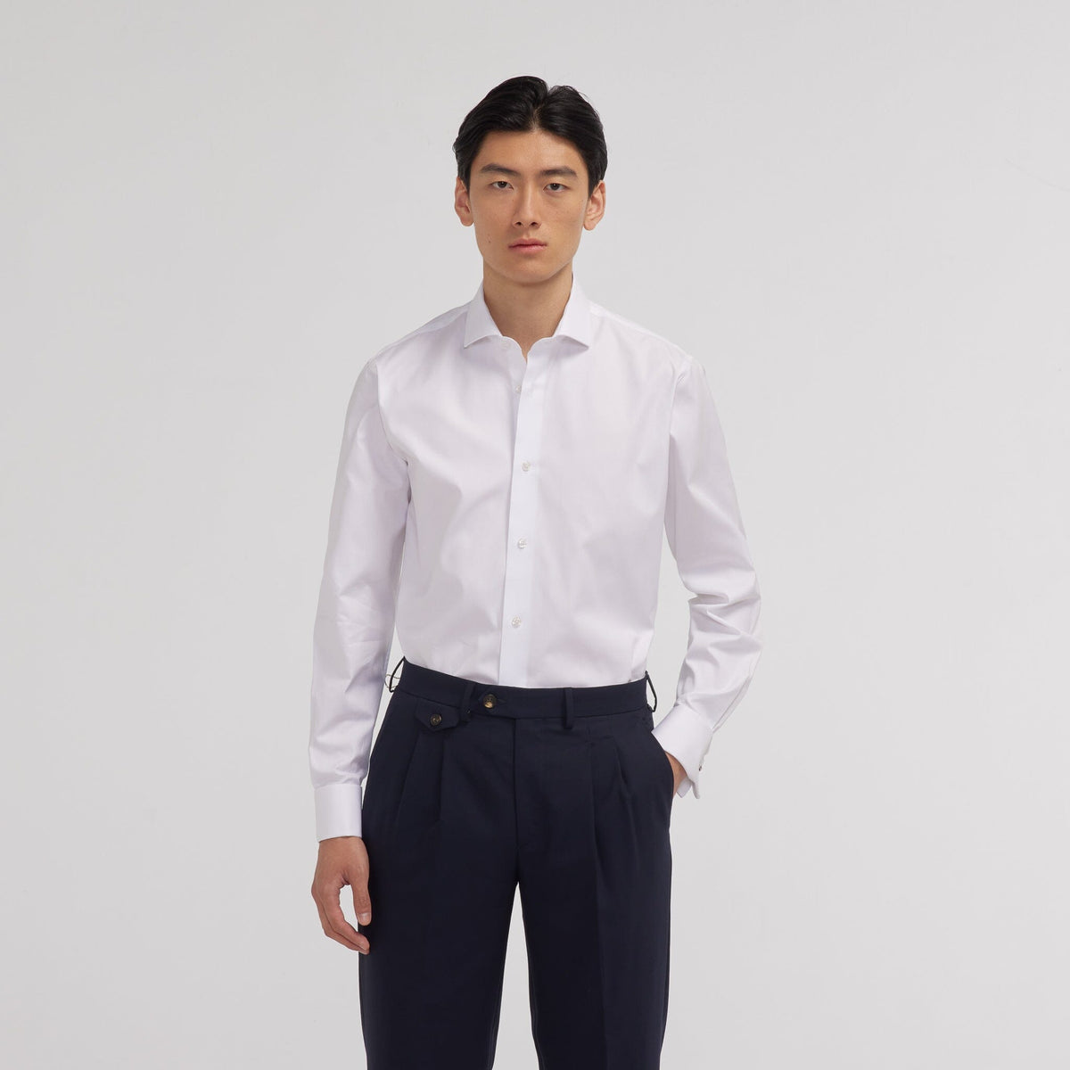White two-ply Oxford shirt with French cuffs
