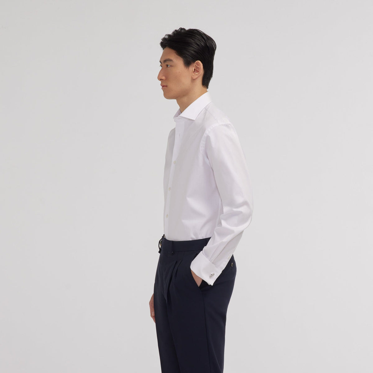 White two-ply Oxford shirt with French cuffs