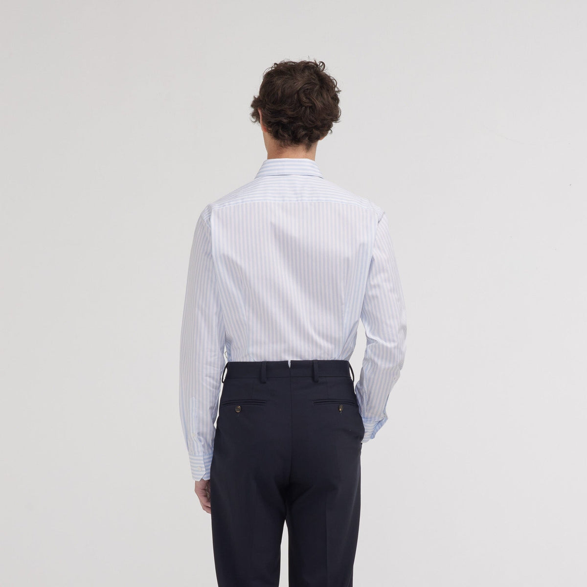 Chemise cintrée popeline double retors rayures bleu ciel et blanches
