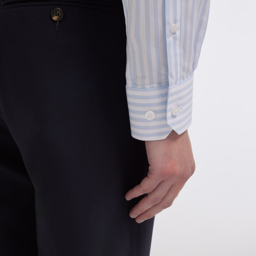 Chemise cintrée popeline double retors rayures bleu ciel et blanches