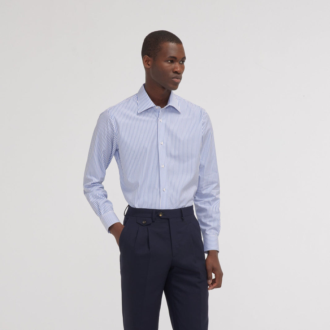 Chemise cintrée popeline rayures bleues et blanches