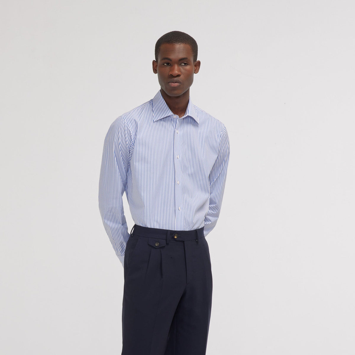 Chemise cintrée popeline rayures bleues et blanches