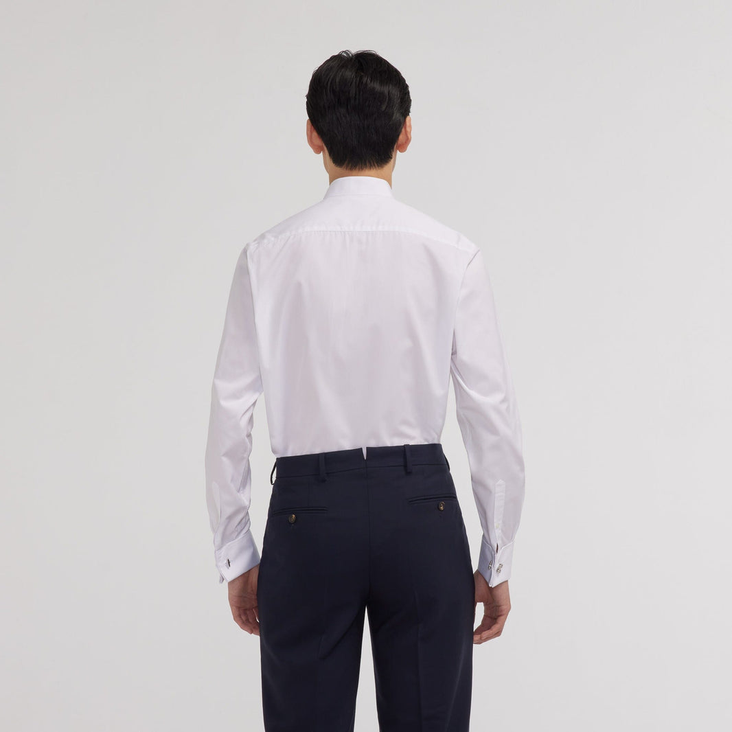 Chemise en popeline double retors blanche à poignets mousquetaires