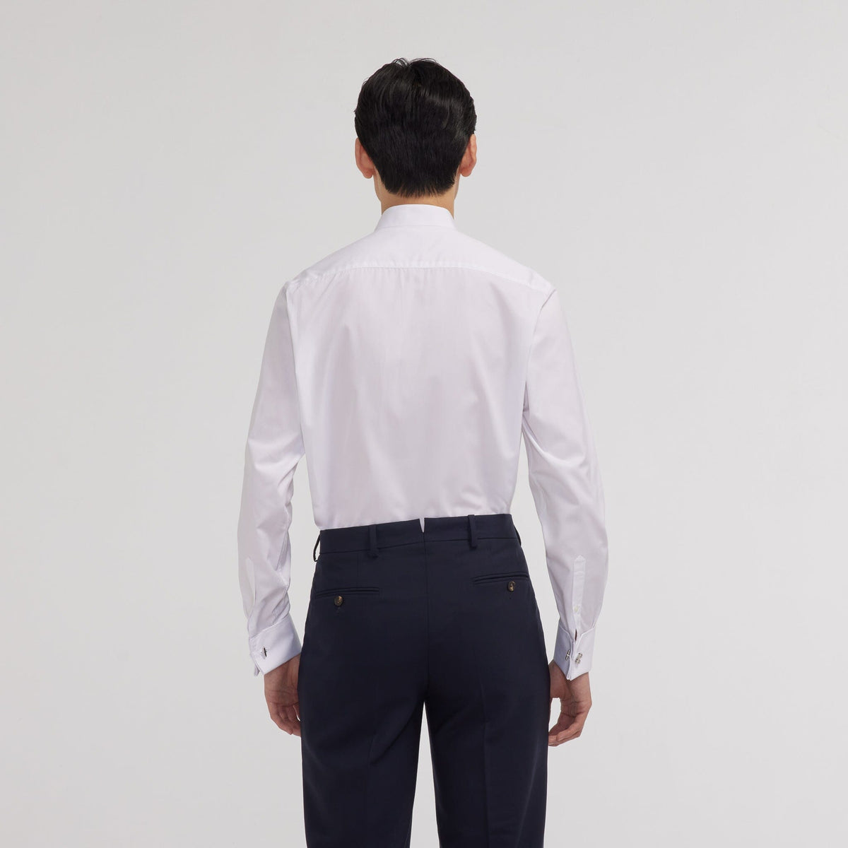 Chemise en popeline double retors blanche à poignets mousquetaires