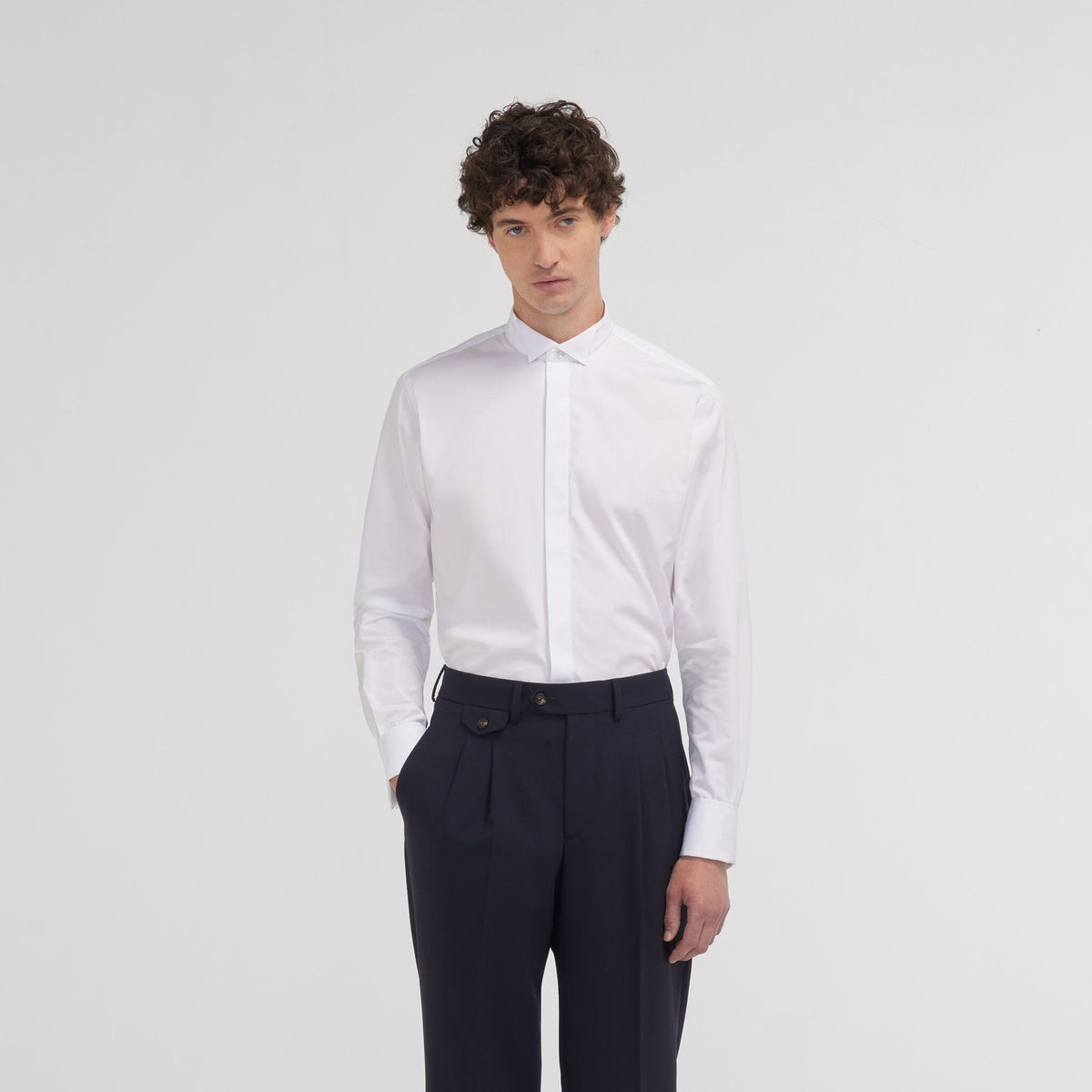 Chemise cintrée popeline double retors blanche
