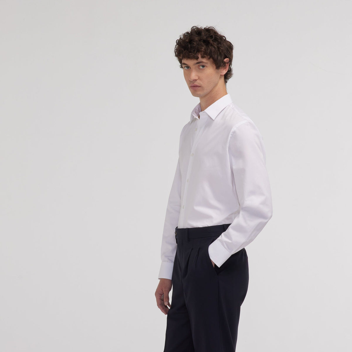 Chemise cintrée en popeline double retors blanche