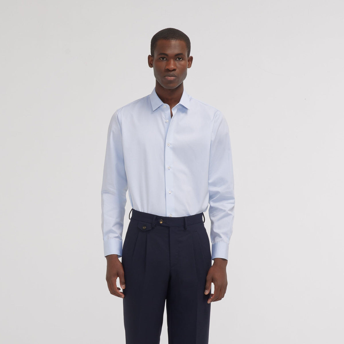 Chemise cintrée popeline double retors bleu