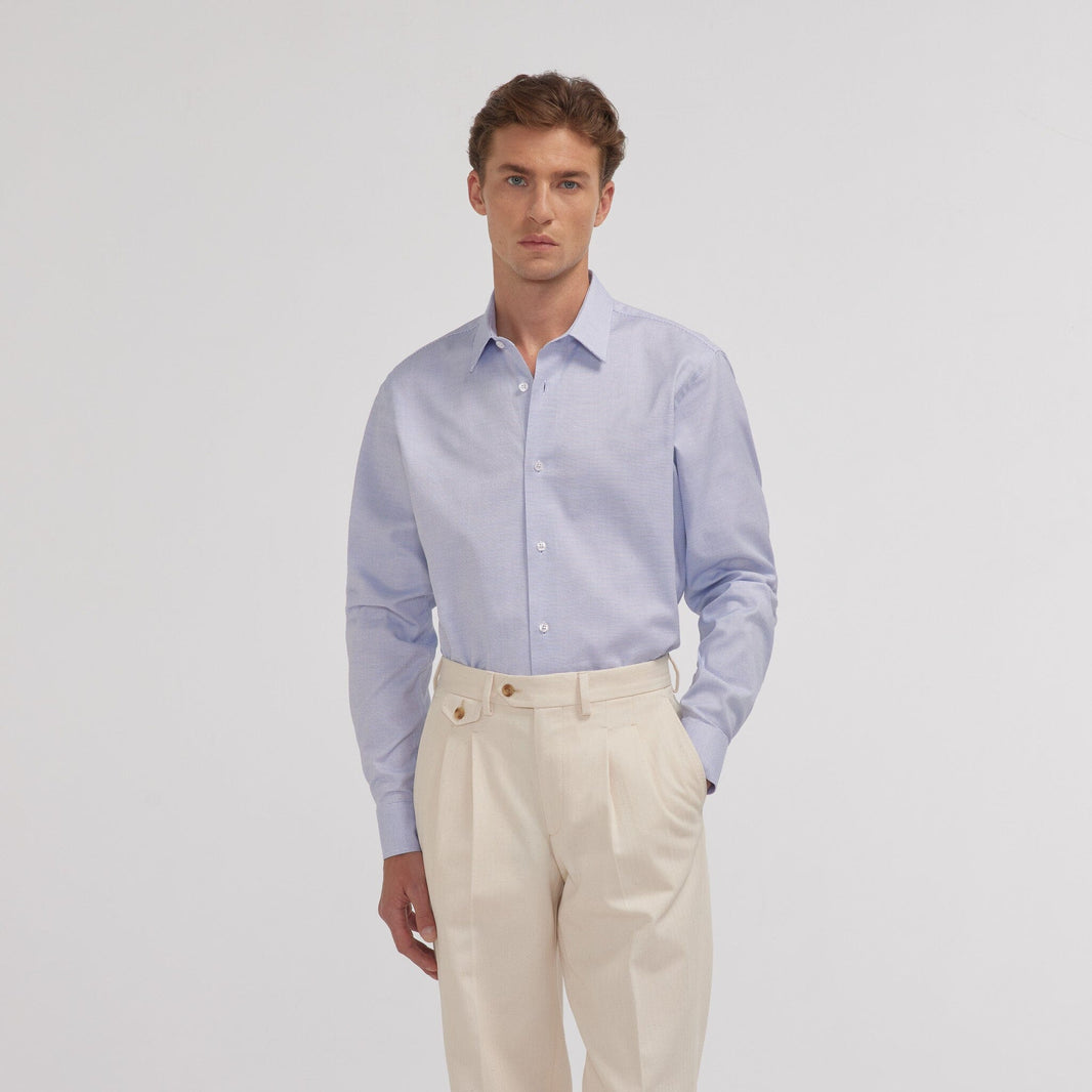 Chemise en royal oxford double retors pied de puce bleue