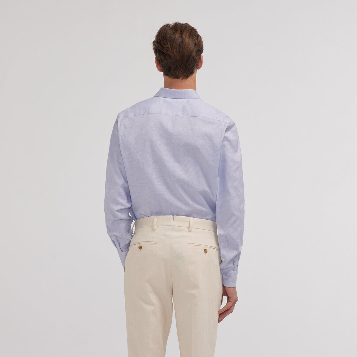 Hemd aus zweifach gezwirntem blauem Royal Oxford mit Hahnentrittmuster