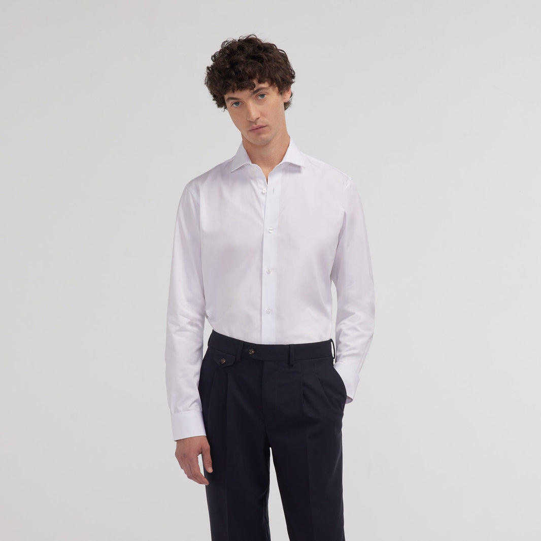 Chemise cintrée en popeline double retors blanche