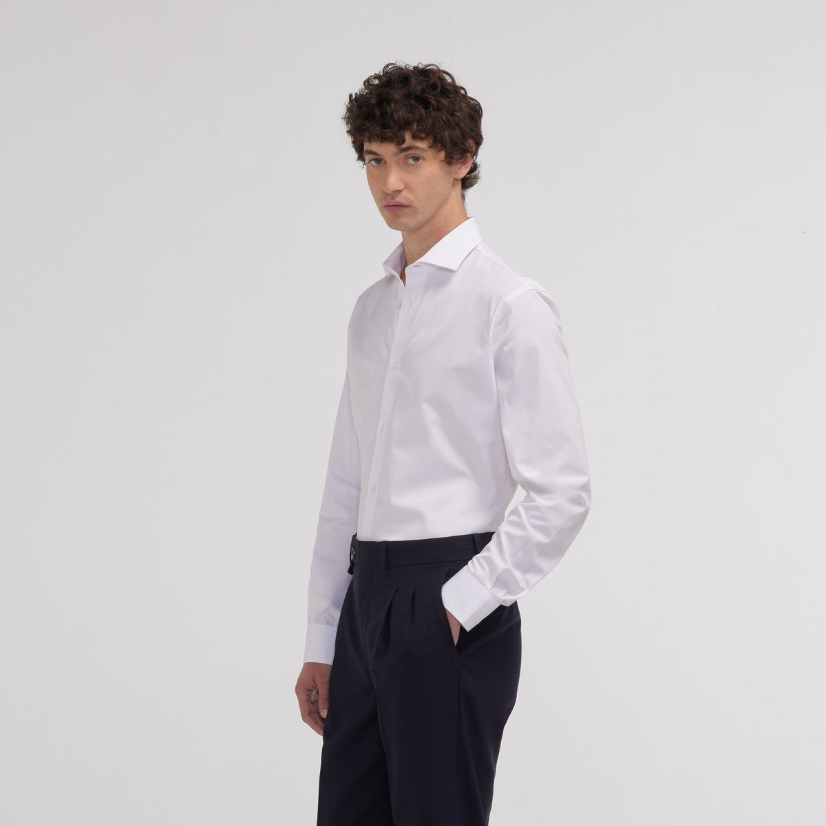 Chemise cintrée en popeline double retors blanche
