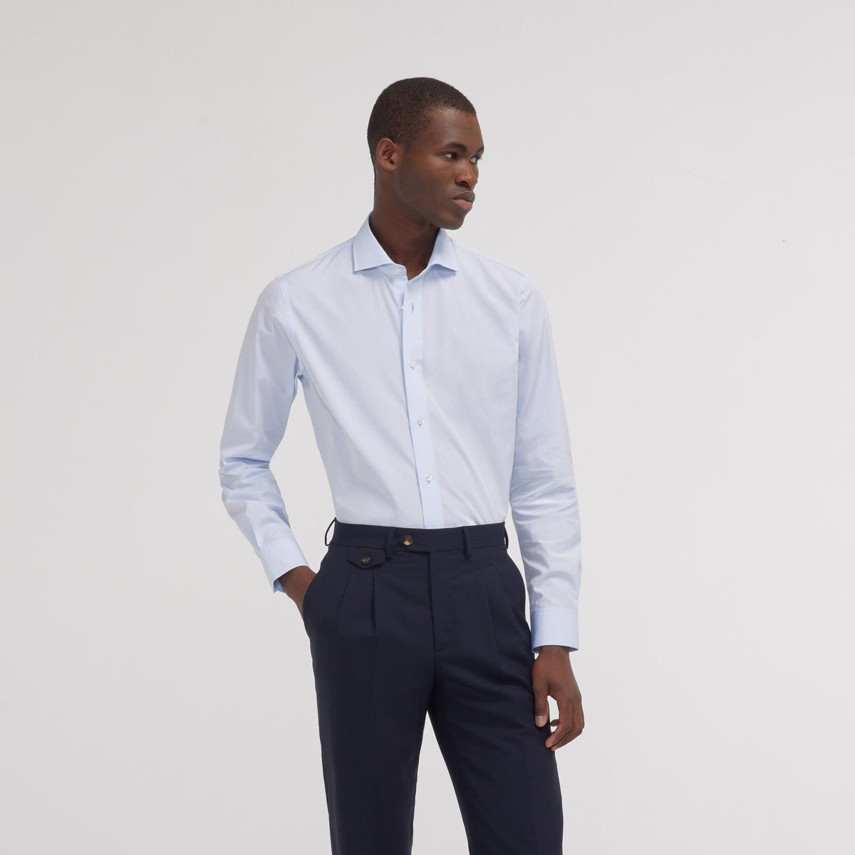 Chemise cintrée popeline double retors bleu