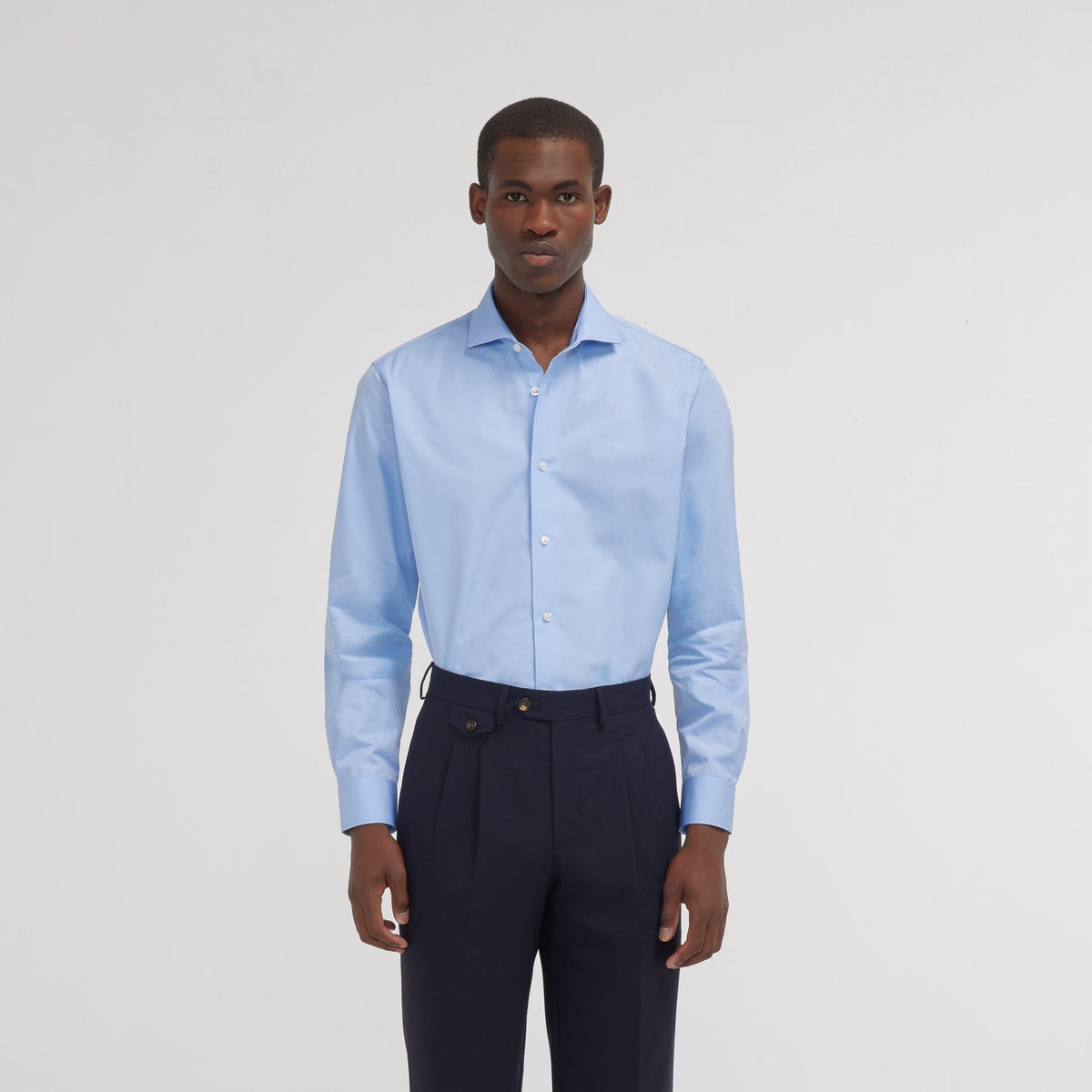 Chemise cintrée en popeline double retors bleue