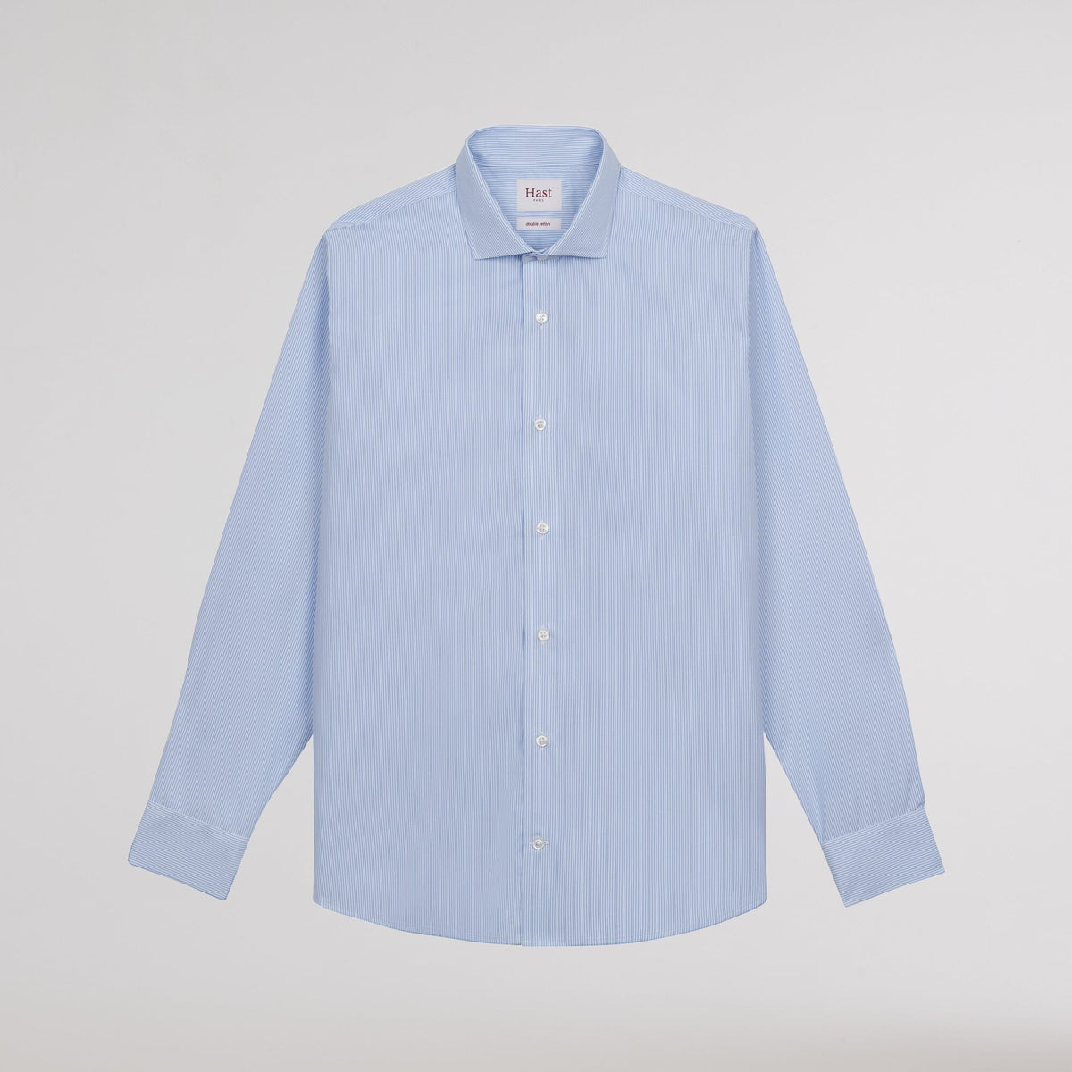 Sky blue two-ply poplin shirt with fine stripes