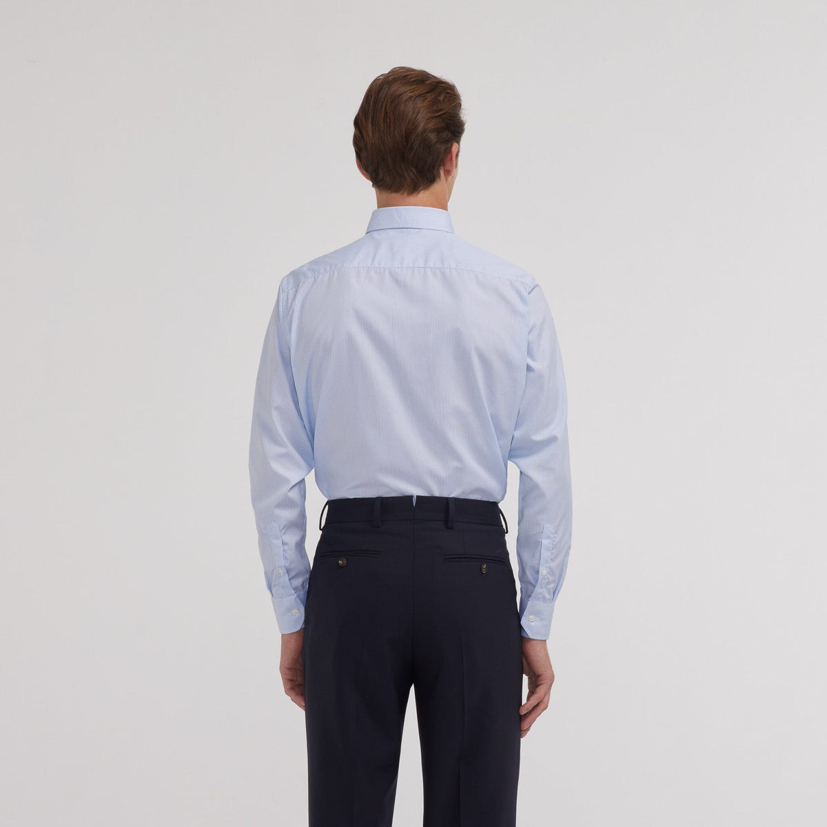 Sky blue two-ply poplin shirt with fine stripes