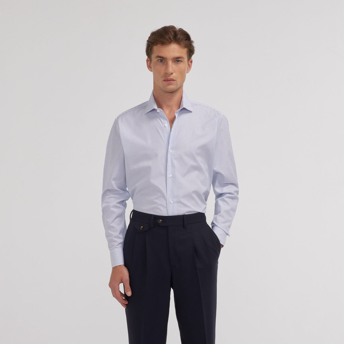 Chemise en popeline rayures bleues