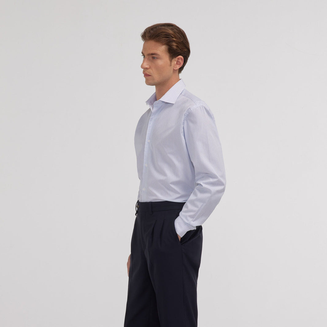 Chemise en popeline rayures bleues