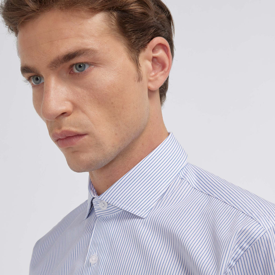 Chemise en popeline rayures bleues