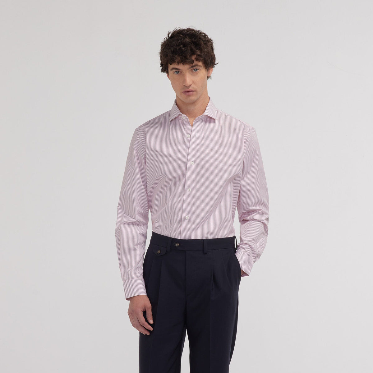 Chemise cintrée popeline double retors rayures rouges