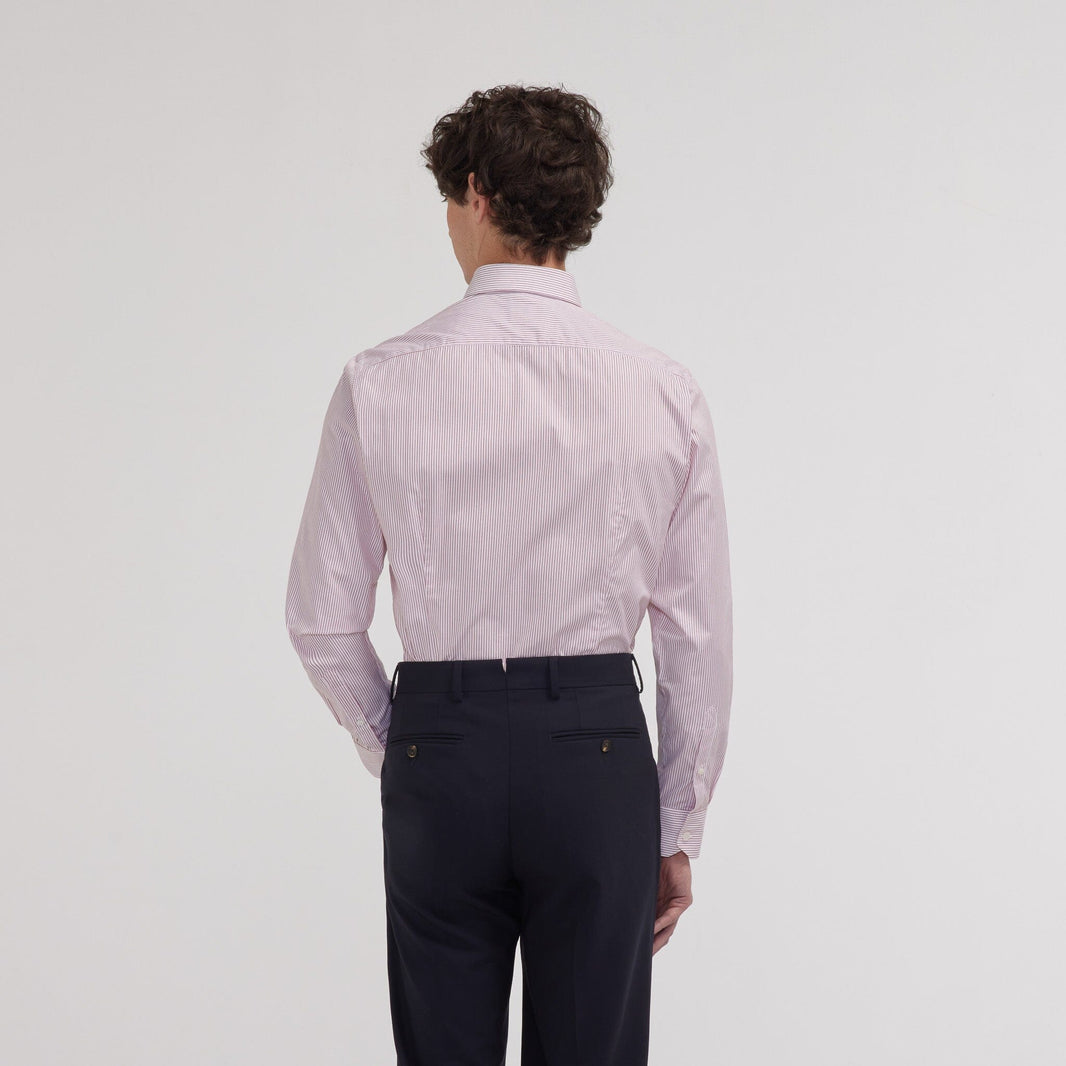 Chemise cintrée popeline double retors rayures rouges