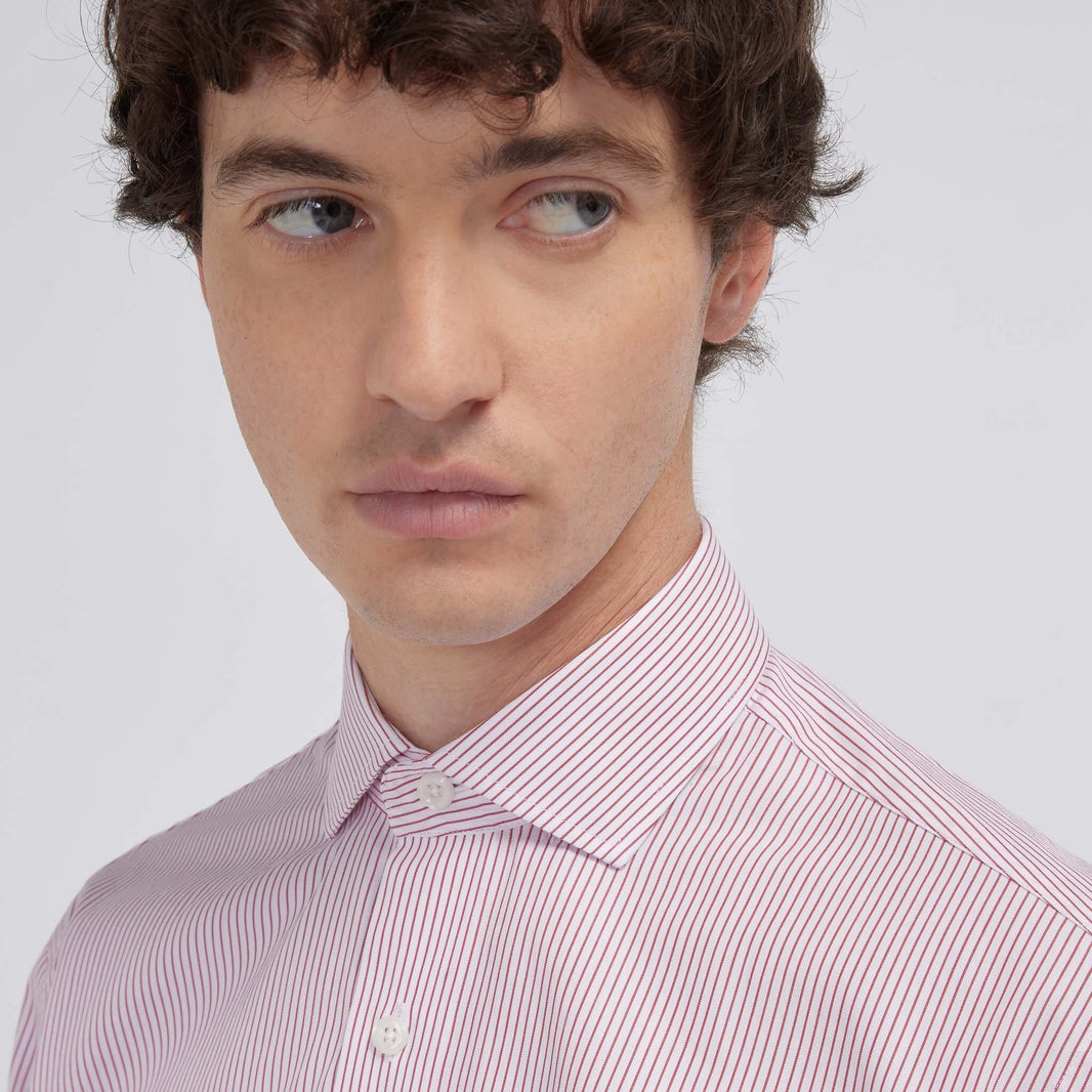 Chemise cintrée popeline double retors rayures rouges