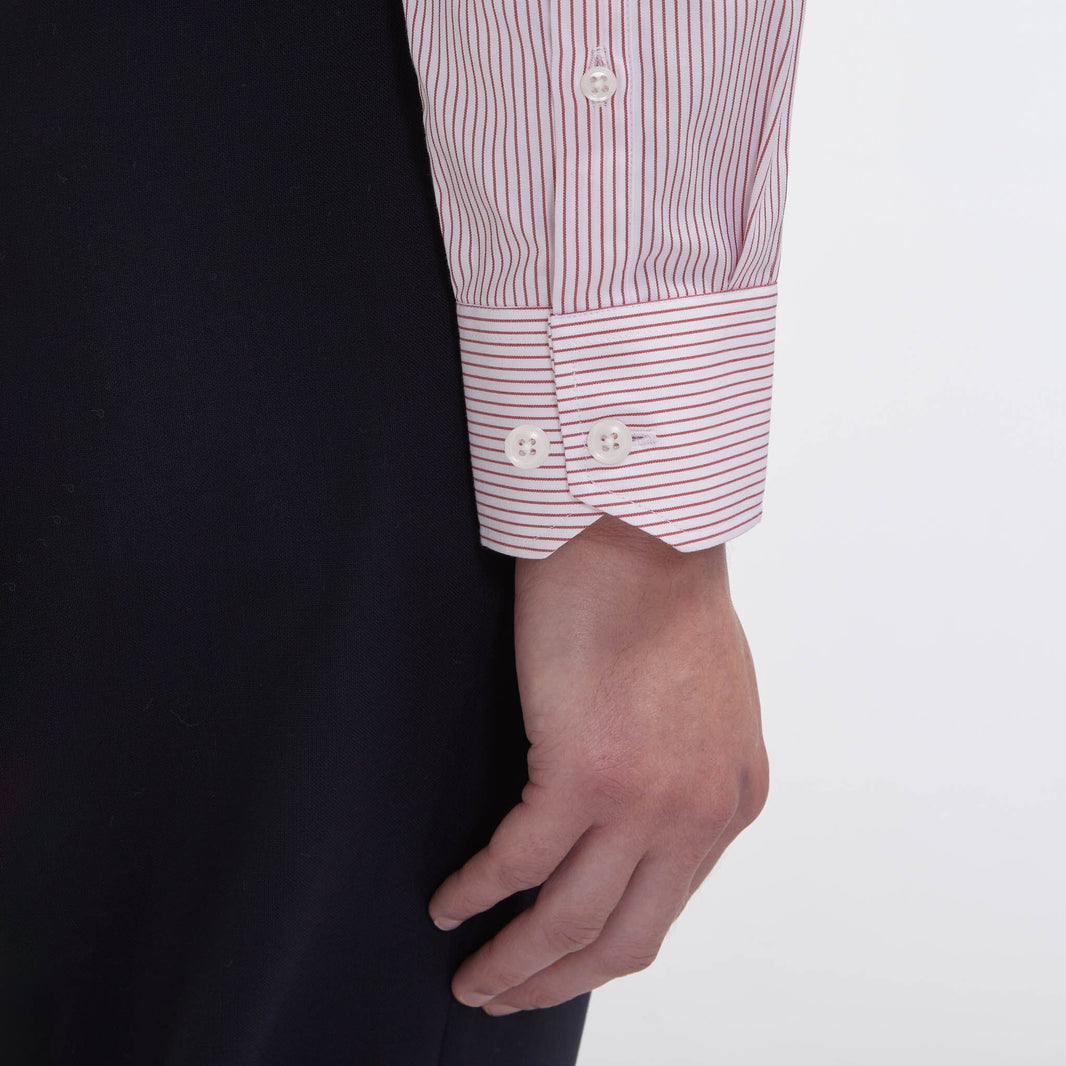 Chemise cintrée popeline double retors rayures rouges