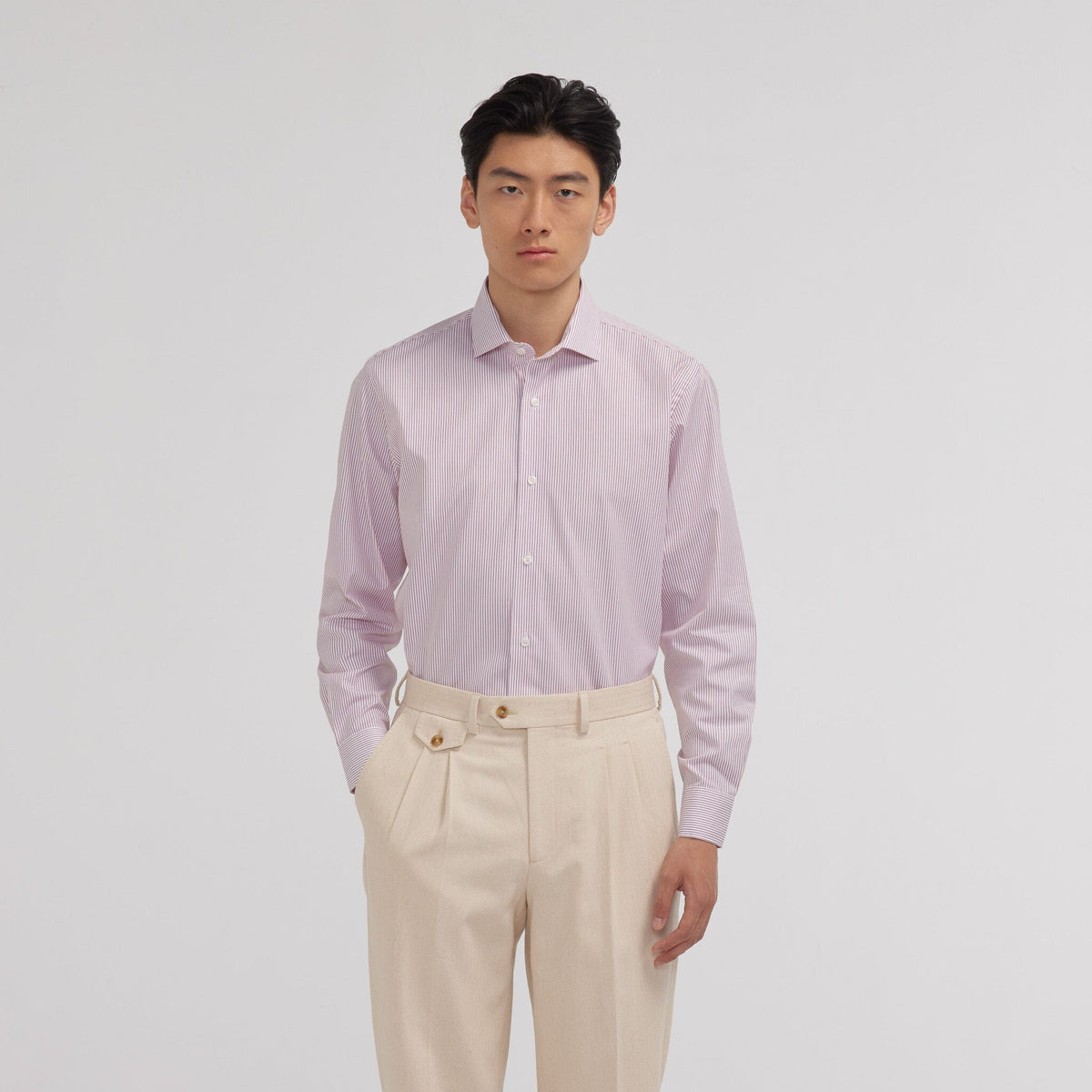 Chemise popeline double retors rayures rouges