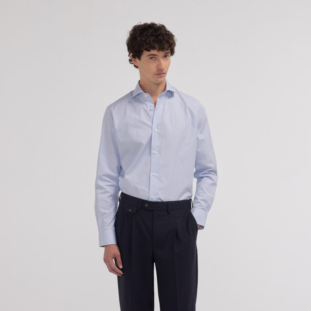 Chemise cintrée popeline double retors carreaux bleu foncé